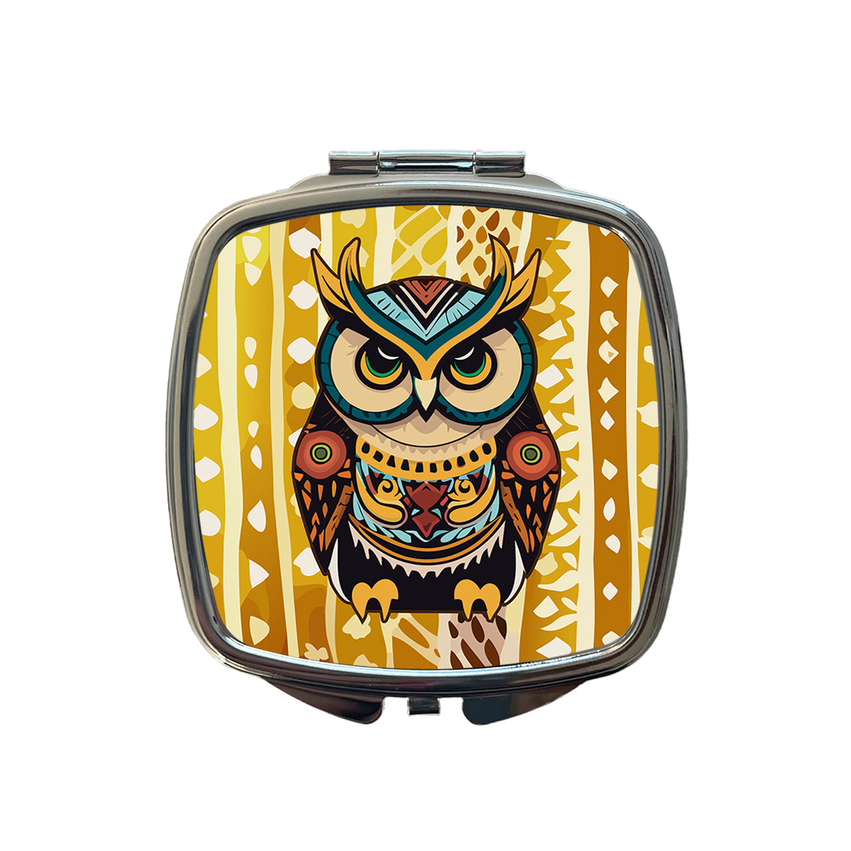 Owl Tribal Colorful Bird Small Travel Purse Handbag Pocket Makeup Compact Mirror