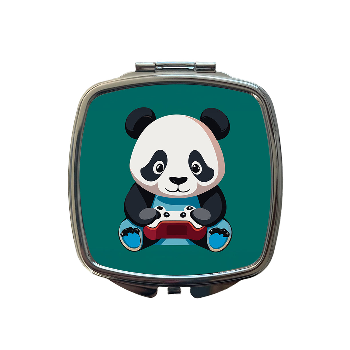 Panda Gaming Gamer Playing Video Game Small Travel Purse Handbag Pocket Makeup Compact Mirror