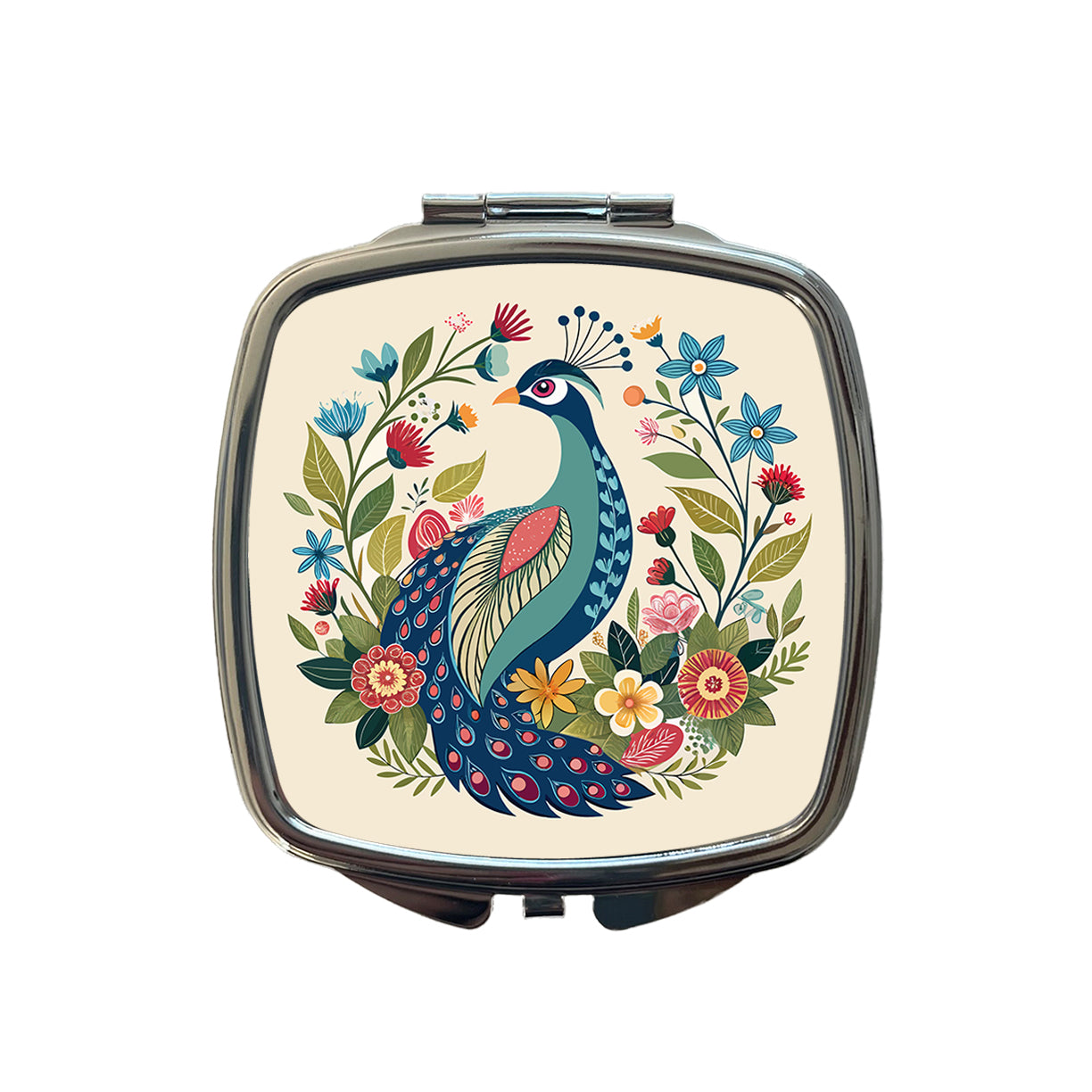Peacock Floral Flowers Small Travel Purse Handbag Pocket Makeup Compact Mirror