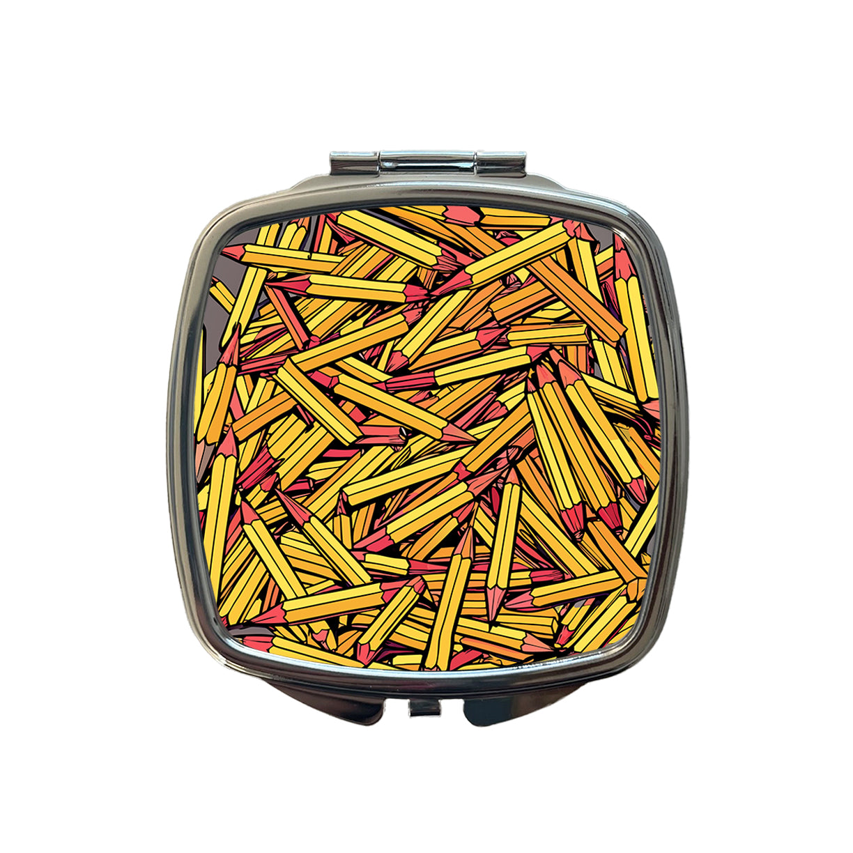 Pencils Piles School Teacher Pattern Small Travel Purse Handbag Pocket Makeup Compact Mirror