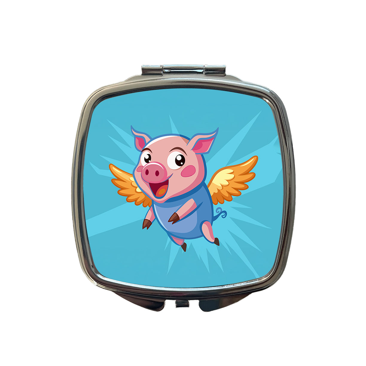 Pig Flying Silly Funny Small Travel Purse Handbag Pocket Makeup Compact Mirror