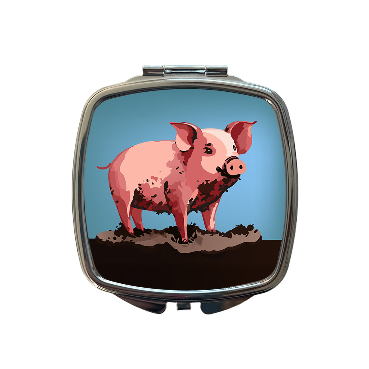 Pig in Mud Small Travel Purse Handbag Pocket Makeup Compact Mirror
