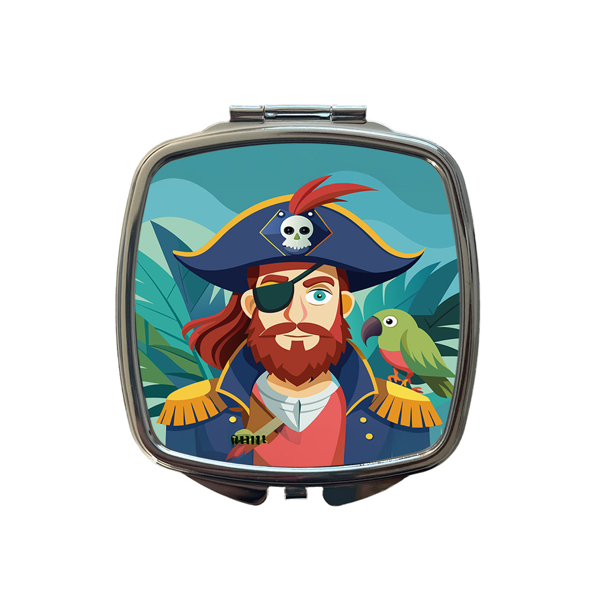 Pirate with Eye Patch and Parrot Small Travel Purse Handbag Pocket Makeup Compact Mirror