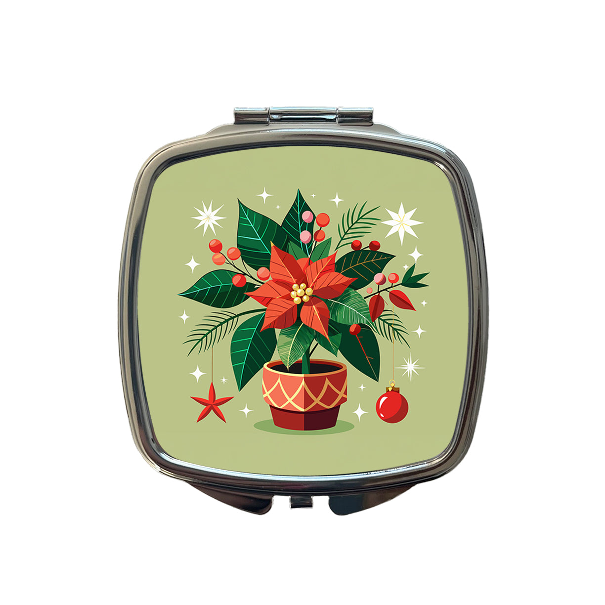 Poinsettia Plant Christmas Beautiful Small Travel Purse Handbag Pocket Makeup Compact Mirror