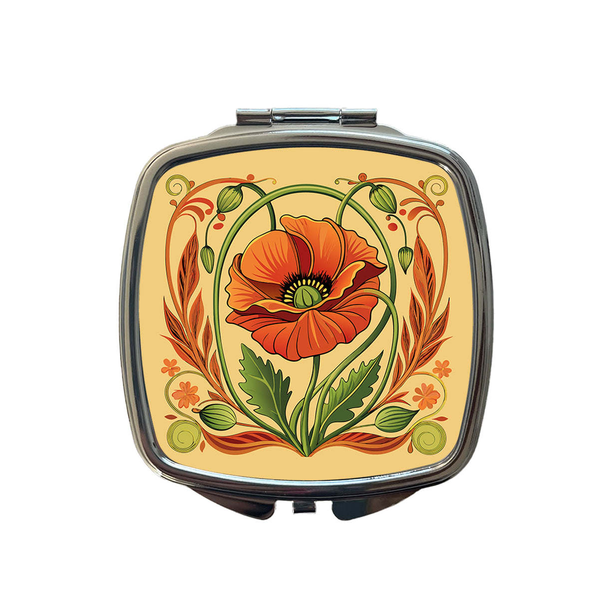 Poppy Poppies Floral Art Nouveau Flowers Elegant Small Travel Purse Handbag Pocket Makeup Compact Mirror