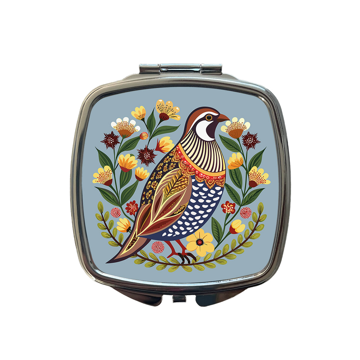 Quail Bird Floral Flowers Small Travel Purse Handbag Pocket Makeup Compact Mirror