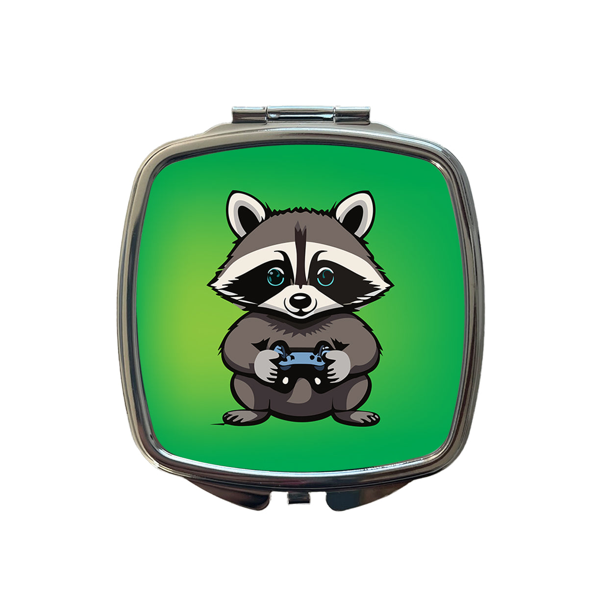 Raccoon Gamer Gaming Playing Game Small Travel Purse Handbag Pocket Makeup Compact Mirror