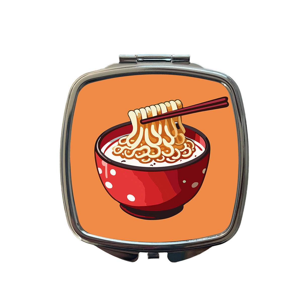 Ramen Red Bowl Chopsticks Food Small Travel Purse Handbag Pocket Makeup Compact Mirror