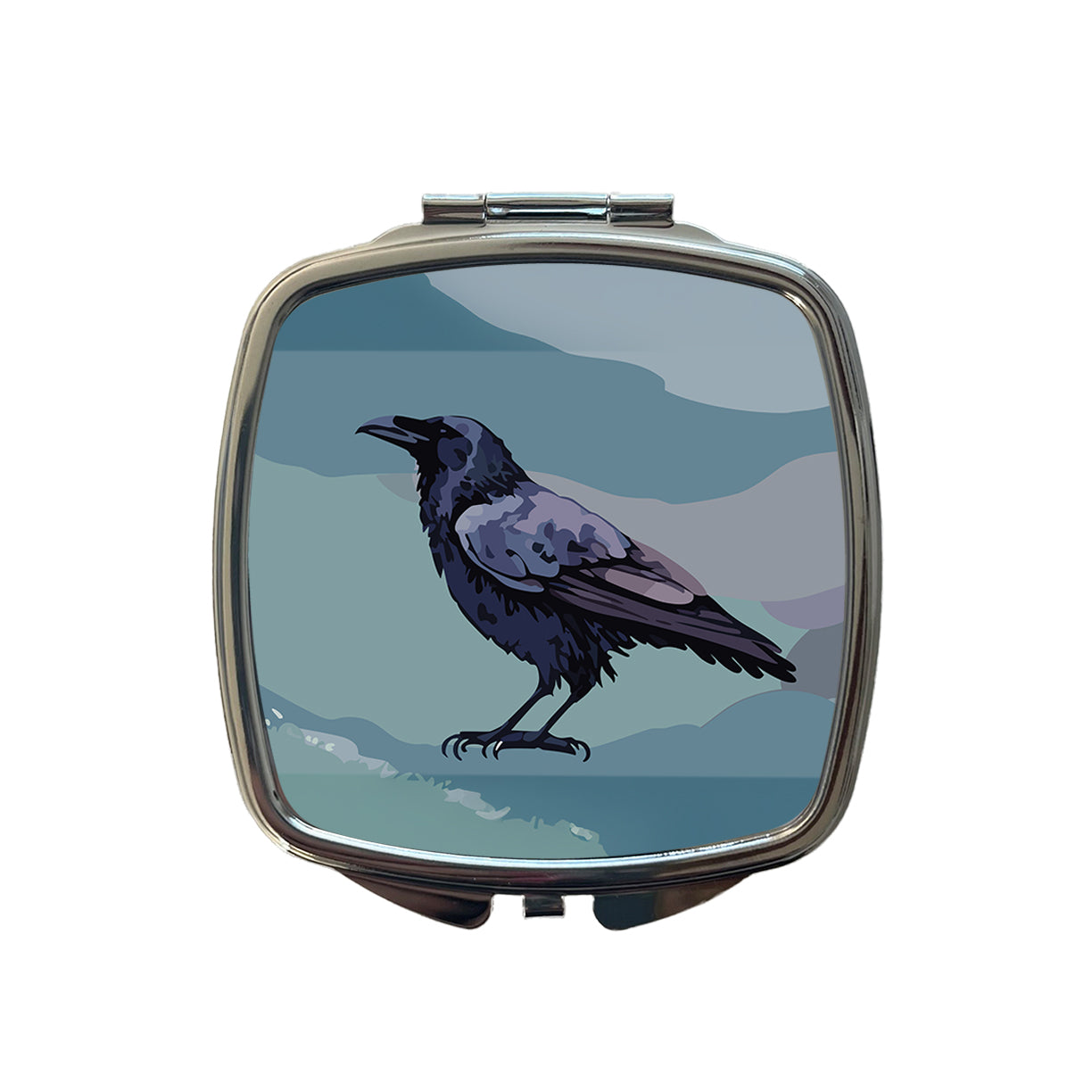 Raven Profile Bird Watercolor Small Travel Purse Handbag Pocket Makeup Compact Mirror