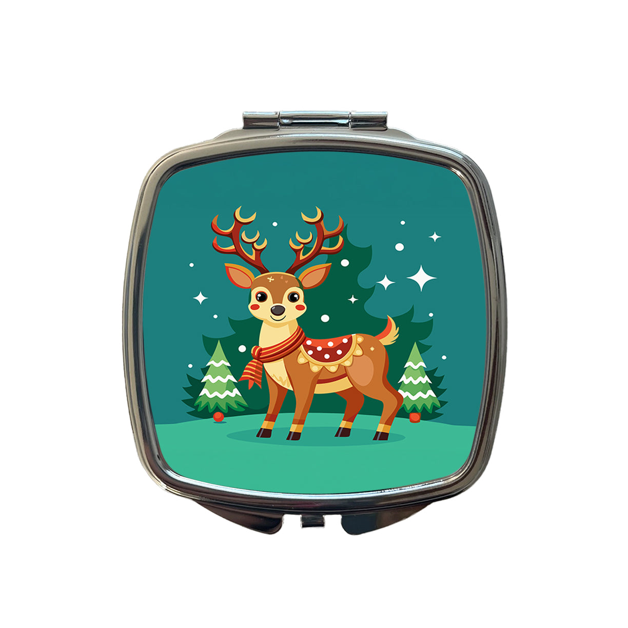 Reindeer Wearing Scarf Christmas Cute Small Travel Purse Handbag Pocket Makeup Compact Mirror