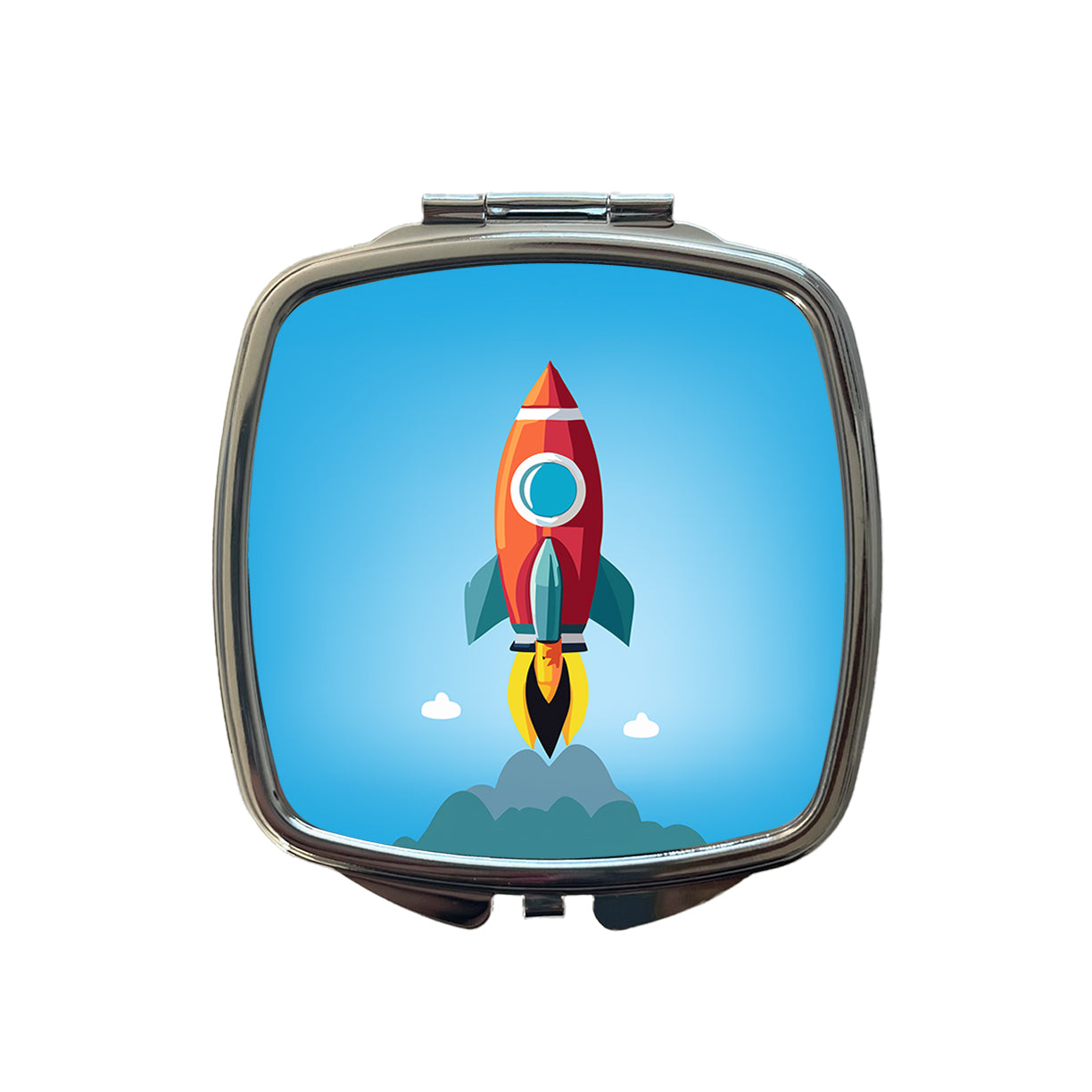 Rocket Ship Blasting Off Small Travel Purse Handbag Pocket Makeup Compact Mirror