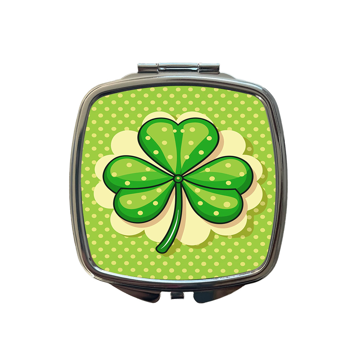 Shamrock on Polka Dot Background Saint Patrick's Day Small Travel Purse Handbag Pocket Makeup Compact Mirror