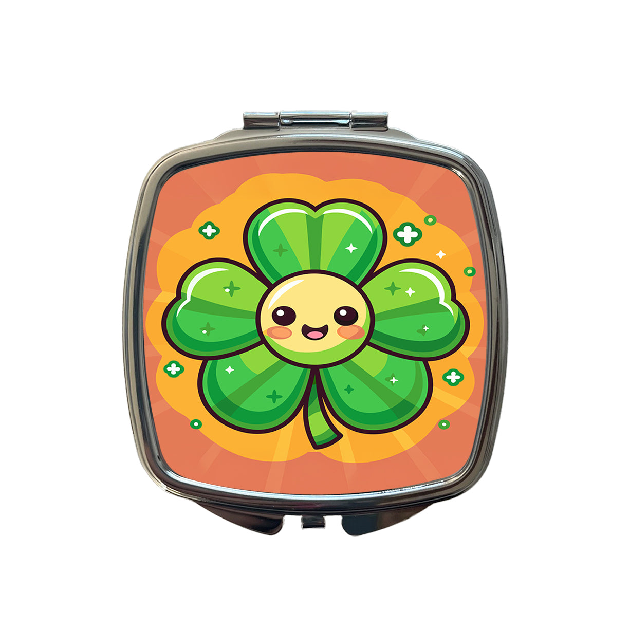 Shamrock Smiling Cute Small Travel Purse Handbag Pocket Makeup Compact Mirror