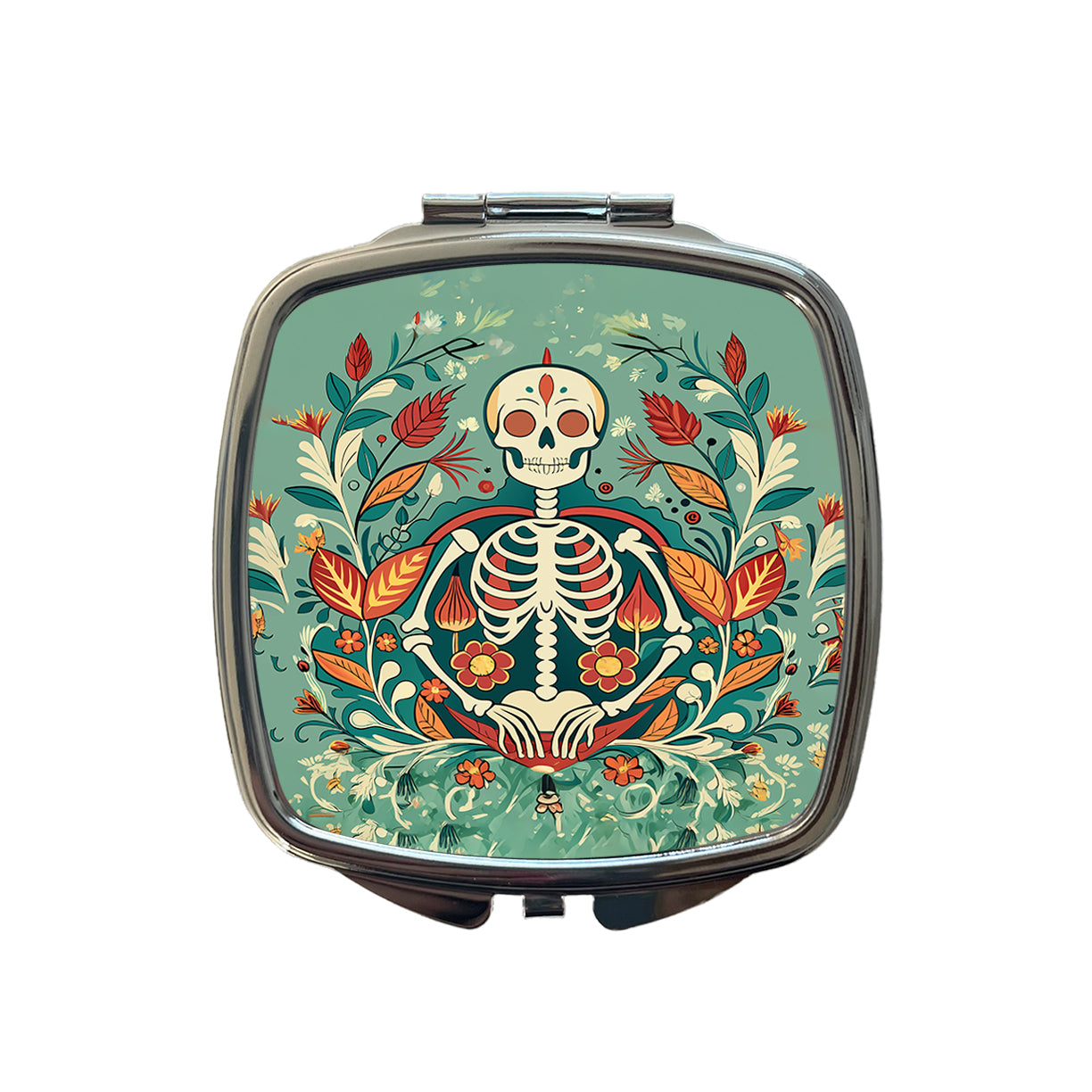 Skeleton Floral Art Nouveau Flowers Elegant Small Travel Purse Handbag Pocket Makeup Compact Mirror