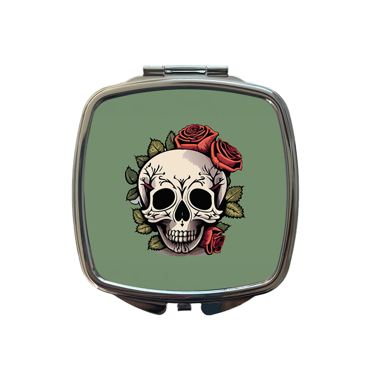 Skull and Roses Small Travel Purse Handbag Pocket Makeup Compact Mirror