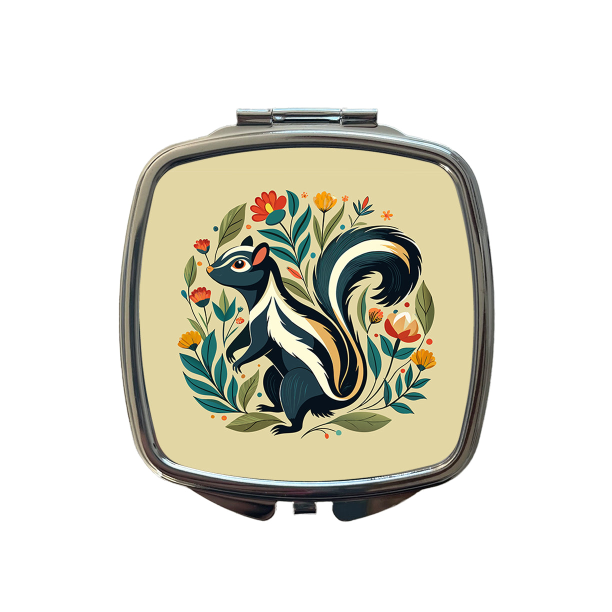 Skunk Floral Flowers Small Travel Purse Handbag Pocket Makeup Compact Mirror