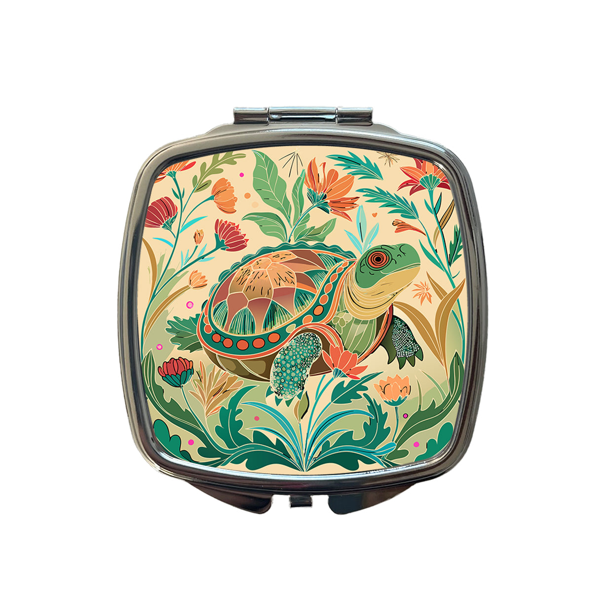 Snapping Turtle Botanical Art Nouveau Small Travel Purse Handbag Pocket Makeup Compact Mirror