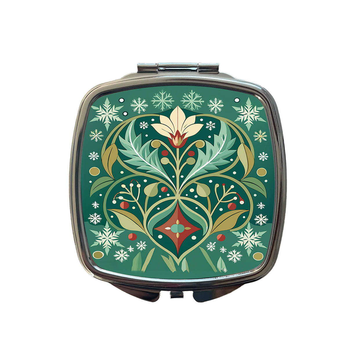 Snowflakes Winter Art Nouveau Small Travel Purse Handbag Pocket Makeup Compact Mirror