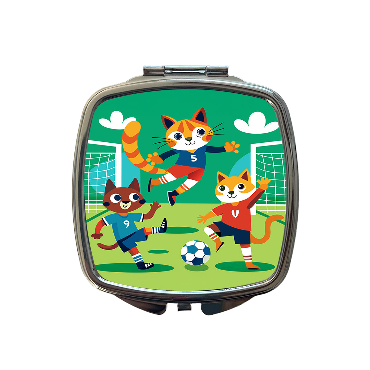Soccer Cats Playing Ball Field Small Travel Purse Handbag Pocket Makeup Compact Mirror