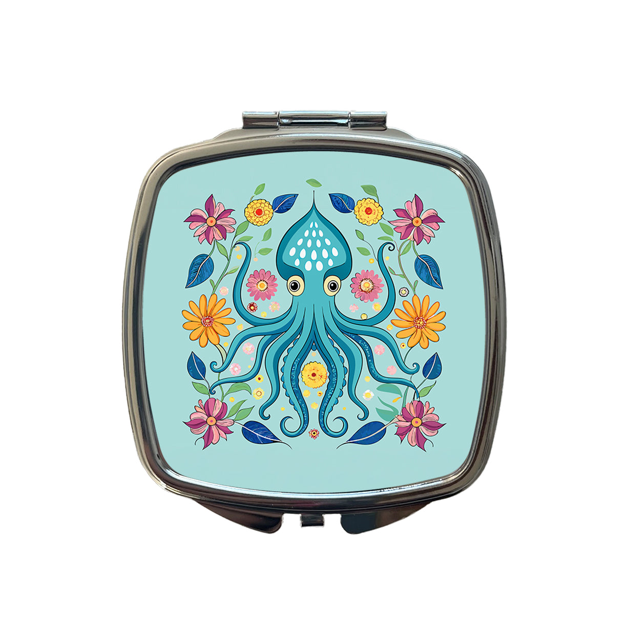 Squid Floral Flowers Small Travel Purse Handbag Pocket Makeup Compact Mirror