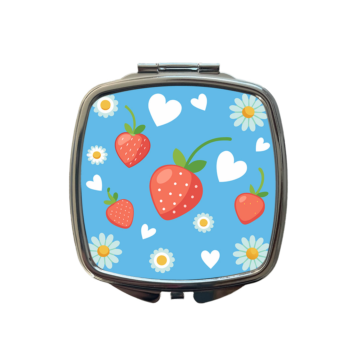 Strawberries Daisies Strawberry Daisy Hearts Small Travel Purse Handbag Pocket Makeup Compact Mirror