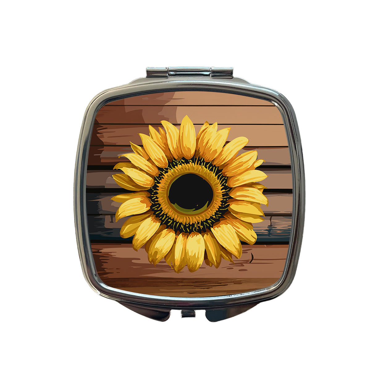 Sunflower Flower Vintage Barnwood Small Travel Purse Handbag Pocket Makeup Compact Mirror