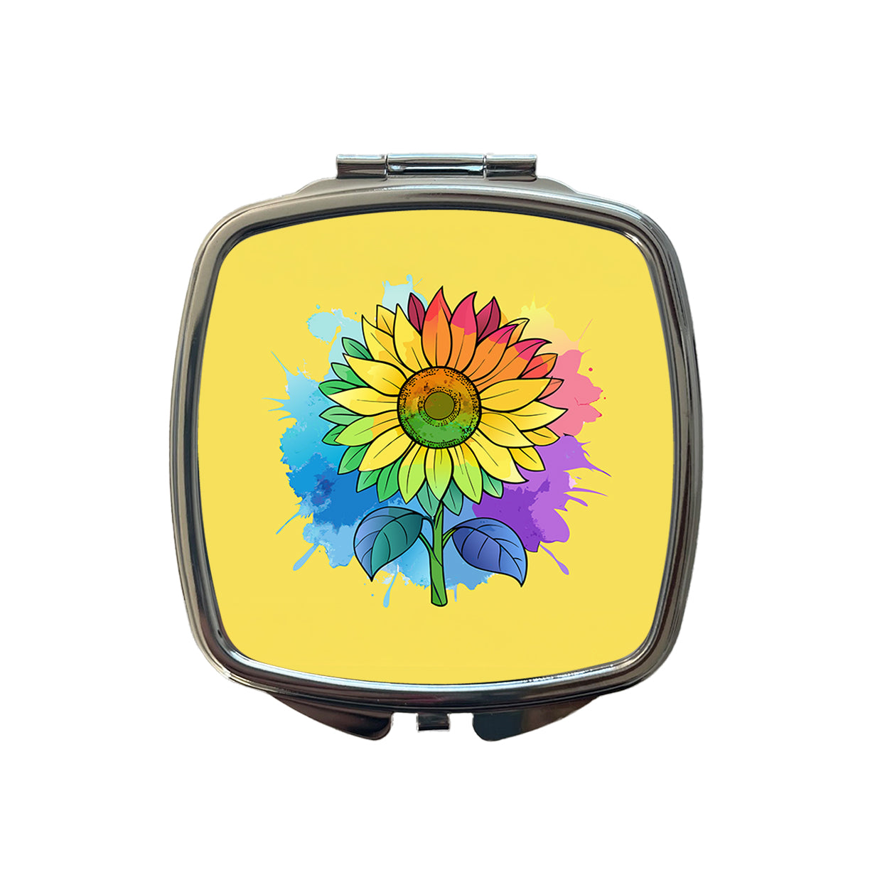 Sunflower Rainbow Watercolor Small Travel Purse Handbag Pocket Makeup Compact Mirror