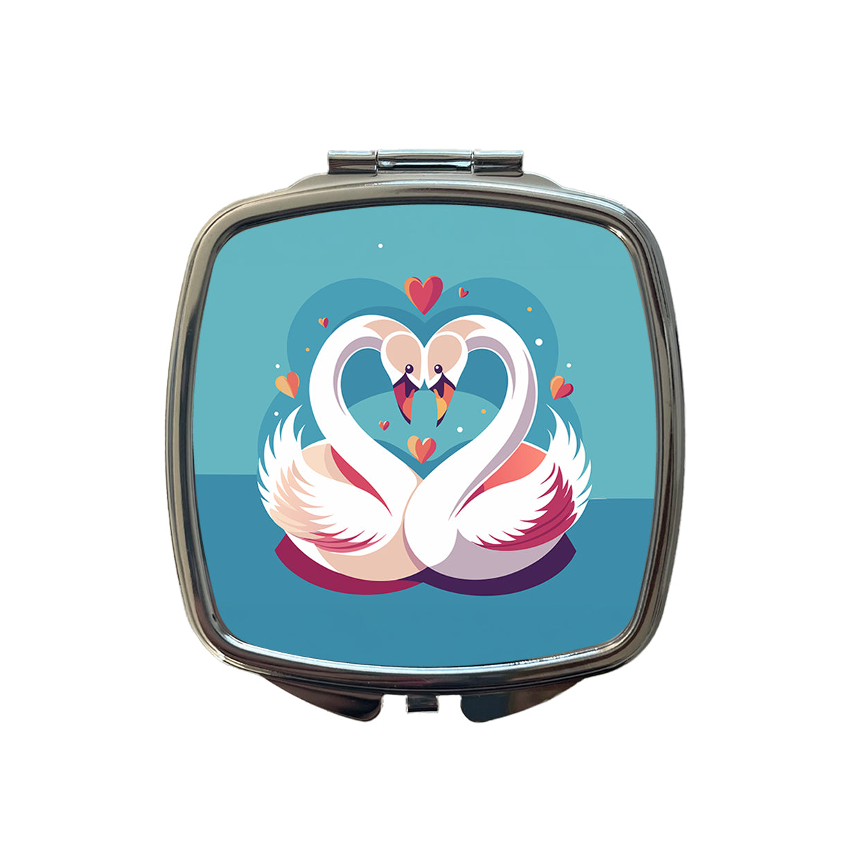 Swans in Love Anniversary Wedding Valentines Day Small Travel Purse Handbag Pocket Makeup Compact Mirror