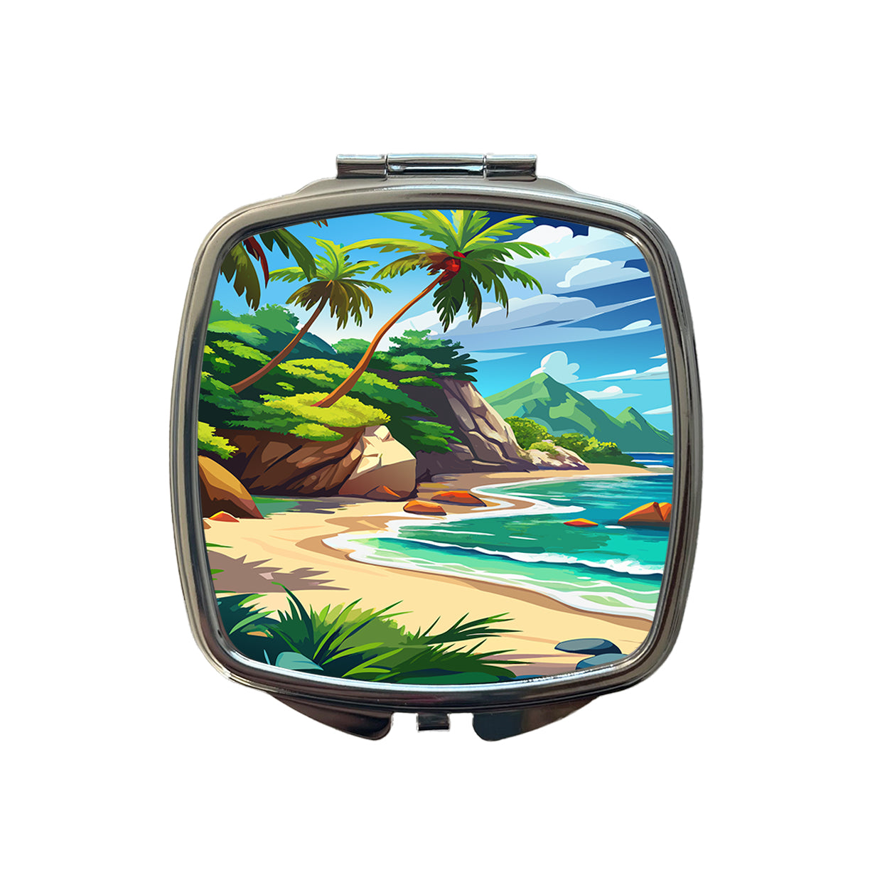 Tropical Beach Beautiful Vacation Travel Small Travel Purse Handbag Pocket Makeup Compact Mirror
