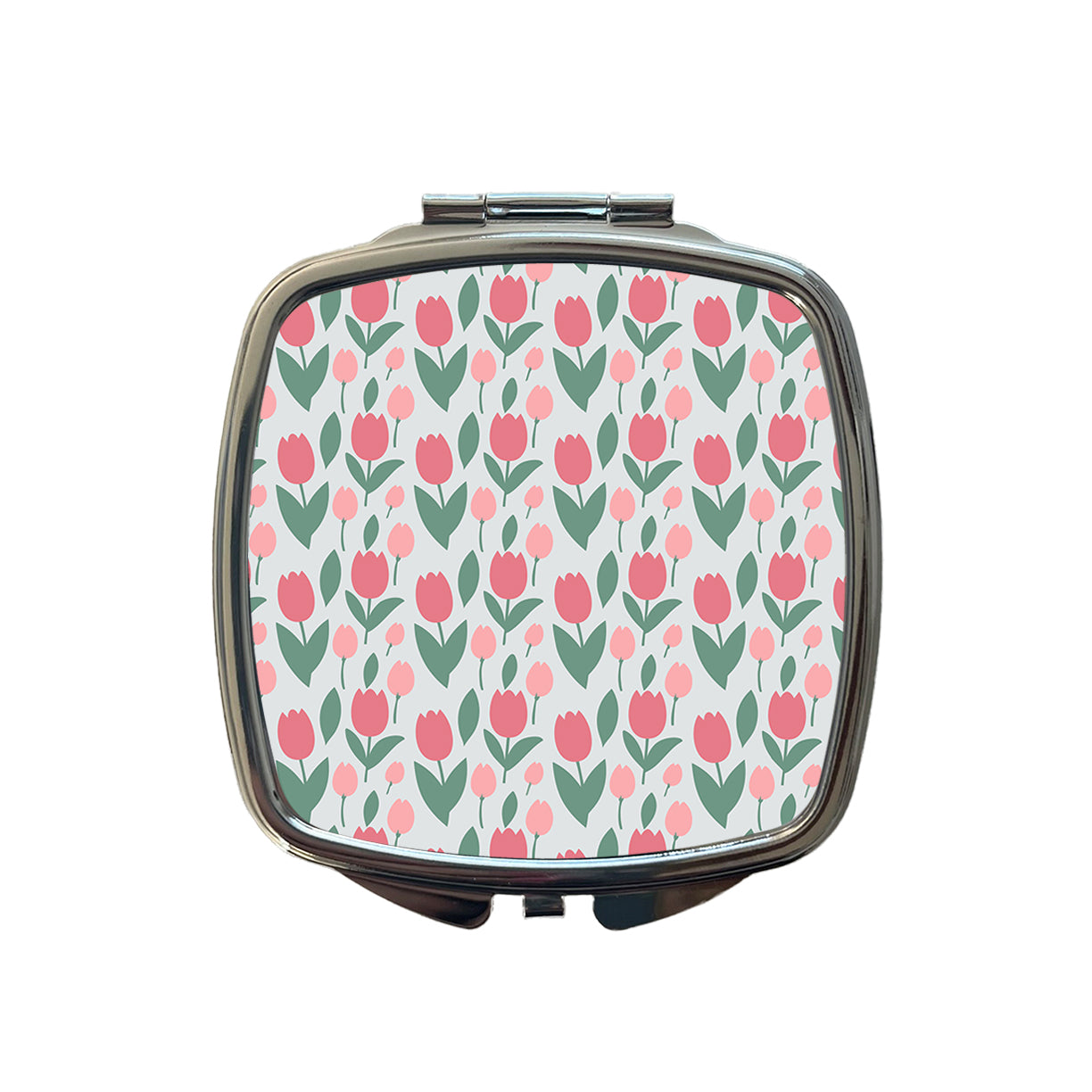 Tulips Pink Flowers Muted Pattern Small Travel Purse Handbag Pocket Makeup Compact Mirror