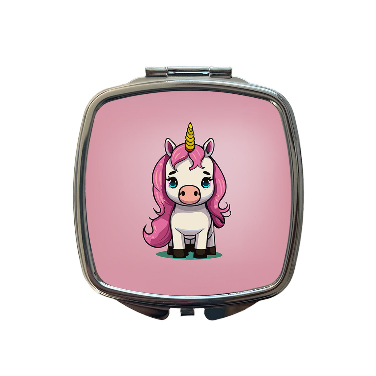 Unicorn Chibi Pink Hair Small Travel Purse Handbag Pocket Makeup Compact Mirror