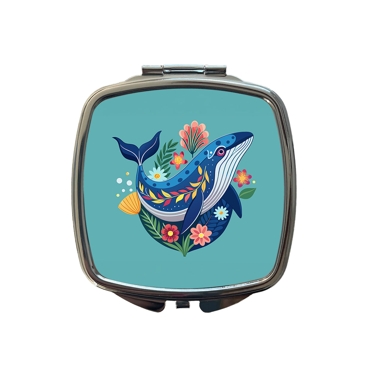 Whale Floral Flowers Small Travel Purse Handbag Pocket Makeup Compact Mirror