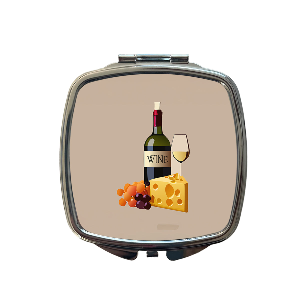 Wine Cheese Grapes Small Travel Purse Handbag Pocket Makeup Compact Mirror