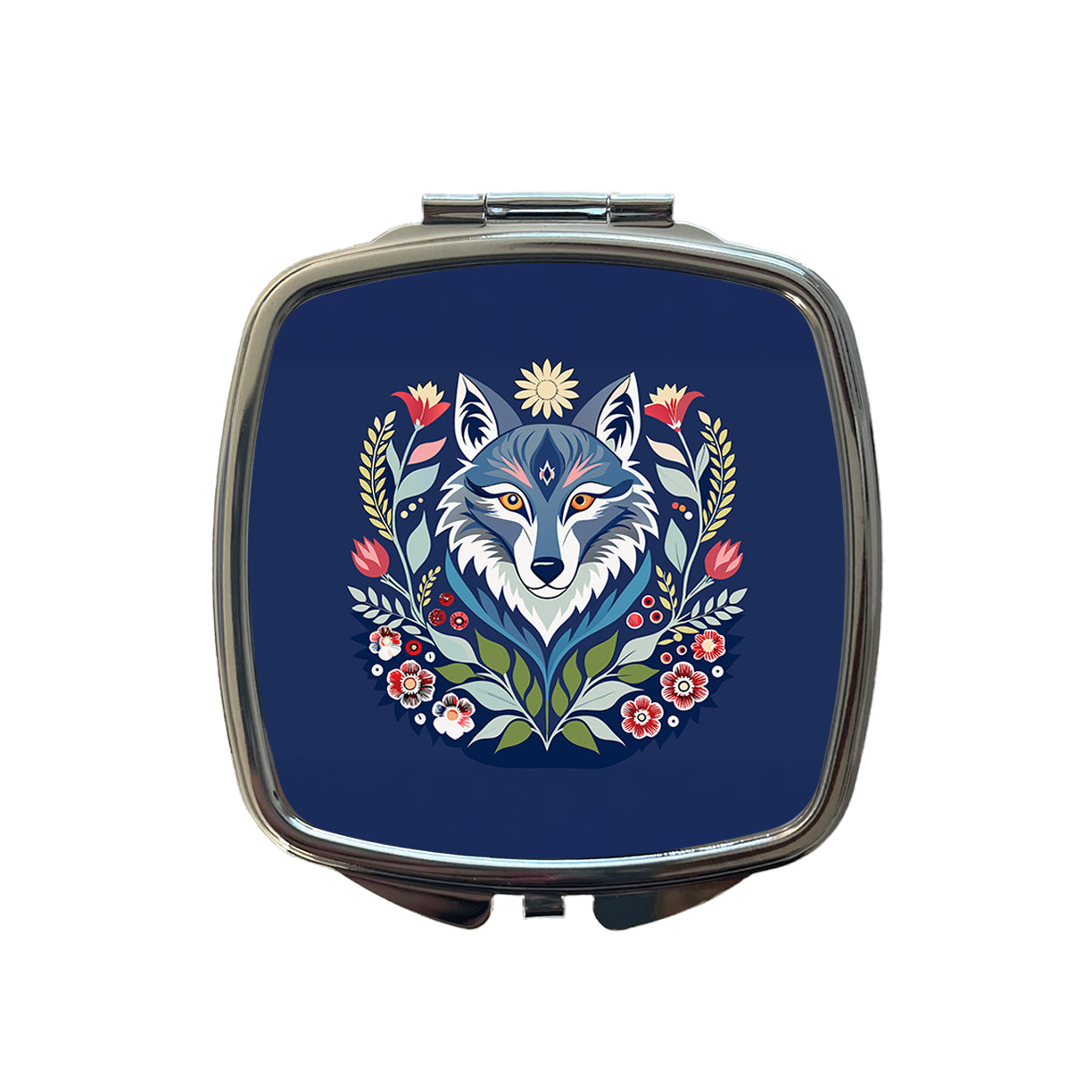 Wolf Floral Flowers Small Travel Purse Handbag Pocket Makeup Compact Mirror