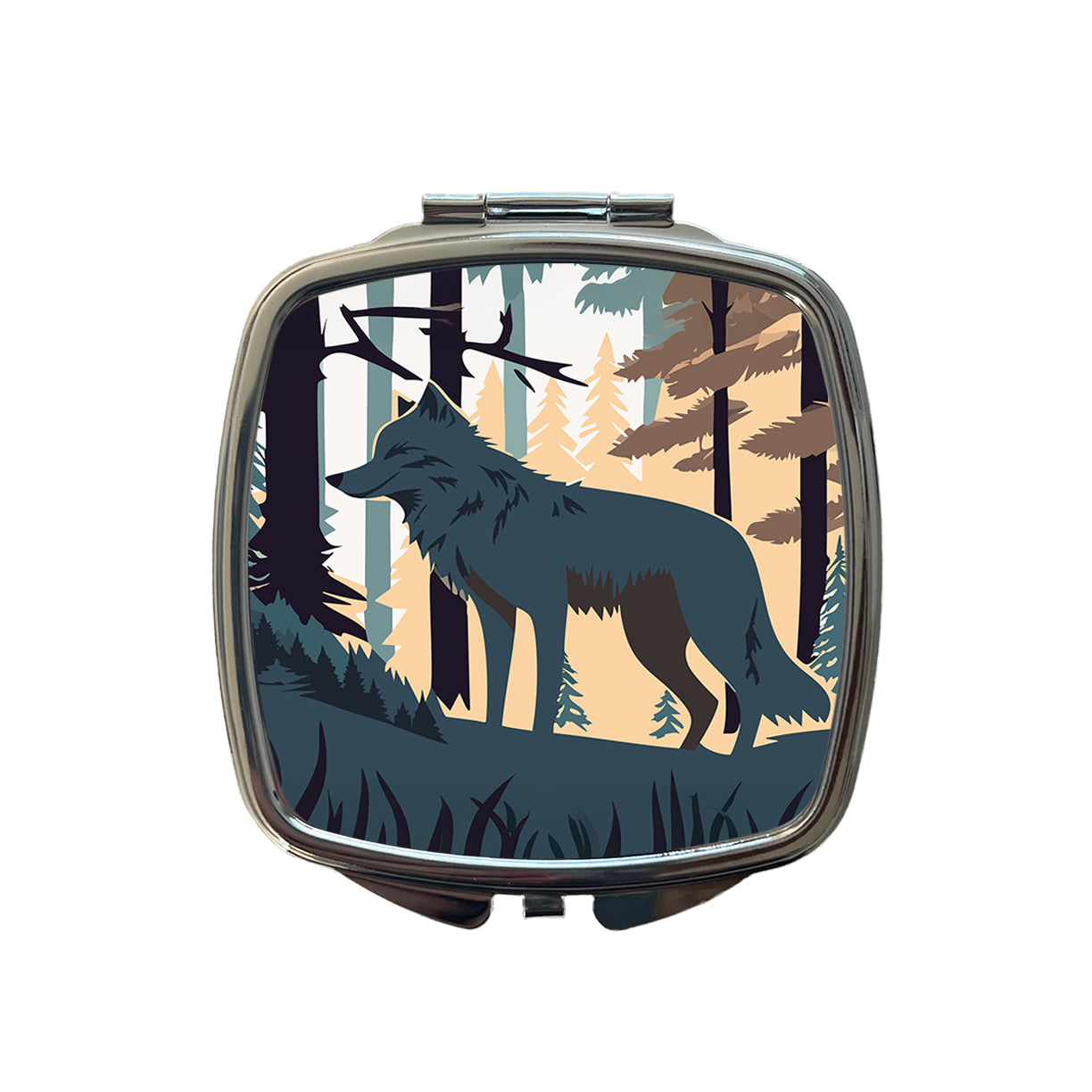 Wolf Gray in Forest Small Travel Purse Handbag Pocket Makeup Compact Mirror
