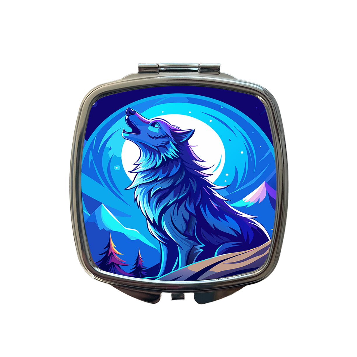 Wolf Howling at Blue Moon Small Travel Purse Handbag Pocket Makeup Compact Mirror