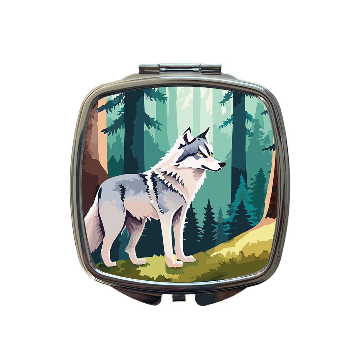 Wolf Standing Watercolor Small Travel Purse Handbag Pocket Makeup Compact Mirror