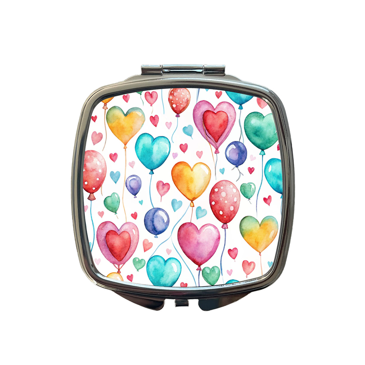 Balloons Hearts Colorful Watercolor Birthday Small Travel Purse Handbag Pocket Makeup Compact Mirror