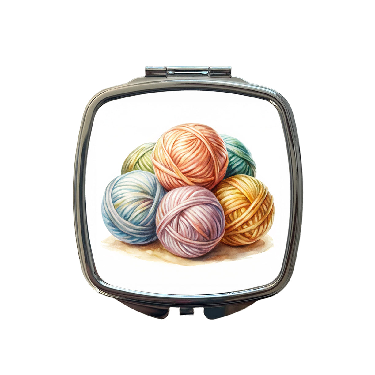 Balls Of Pastel Yarn Knitting Crochet Watercolor Small Travel Purse Handbag Pocket Makeup Compact Mirror