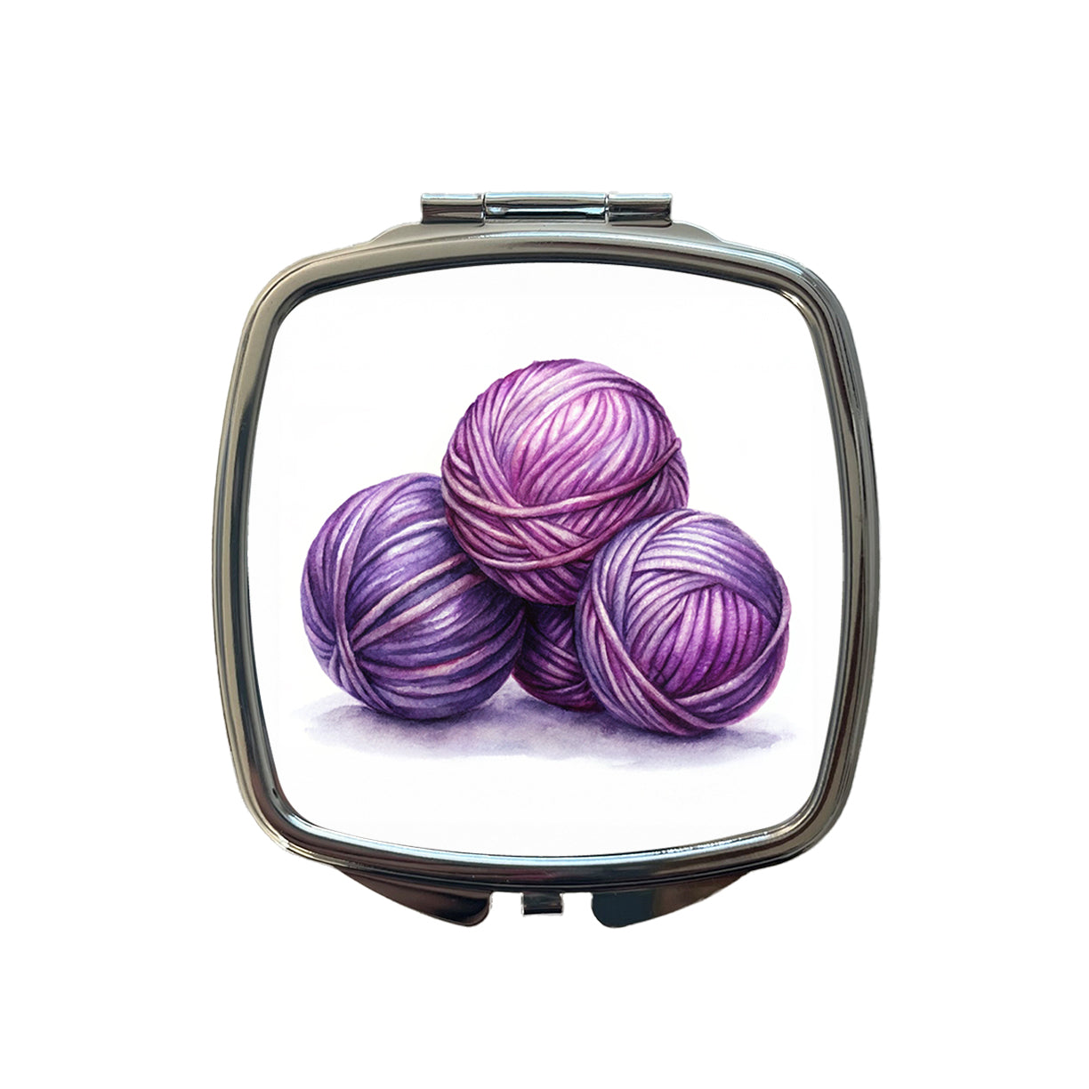 Balls Of Purple Yarn Knitting Crochet Watercolor Small Travel Purse Handbag Pocket Makeup Compact Mirror