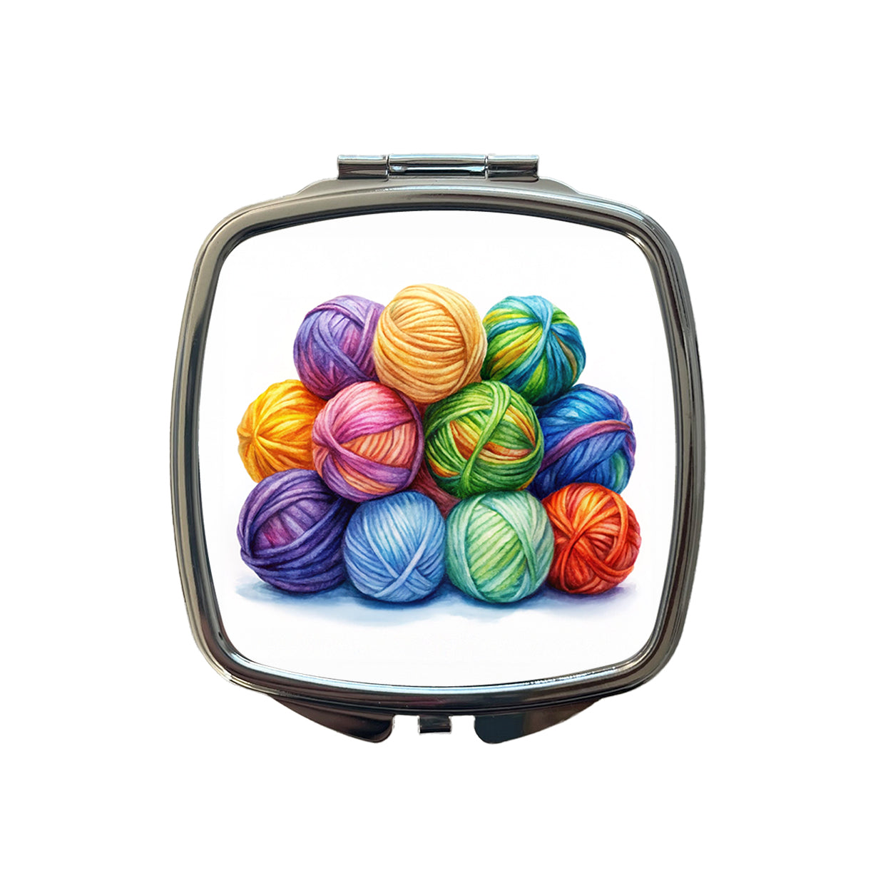 Balls Of Rainbow Yarn Knitting Crochet Watercolor Small Travel Purse Handbag Pocket Makeup Compact Mirror