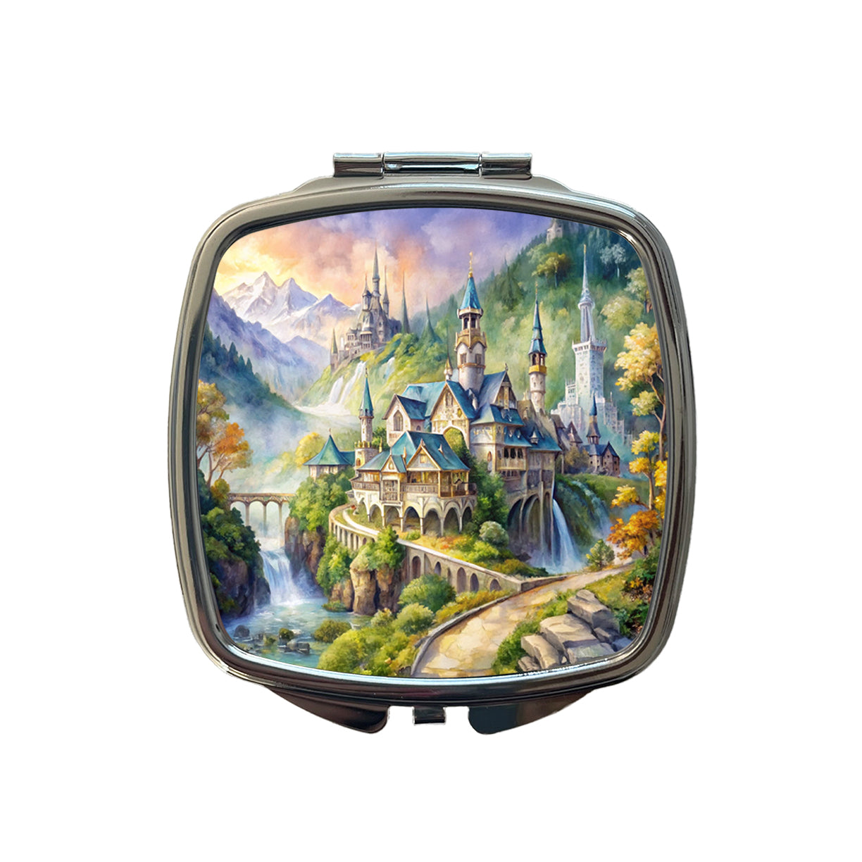 Beautiful Elvish Fantasy Watercolor Design Small Travel Purse Handbag Pocket Makeup Compact Mirror