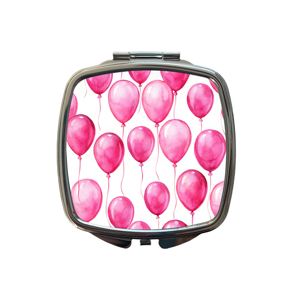 Bright Pink Balloons Watercolor Birthday Small Travel Purse Handbag Pocket Makeup Compact Mirror