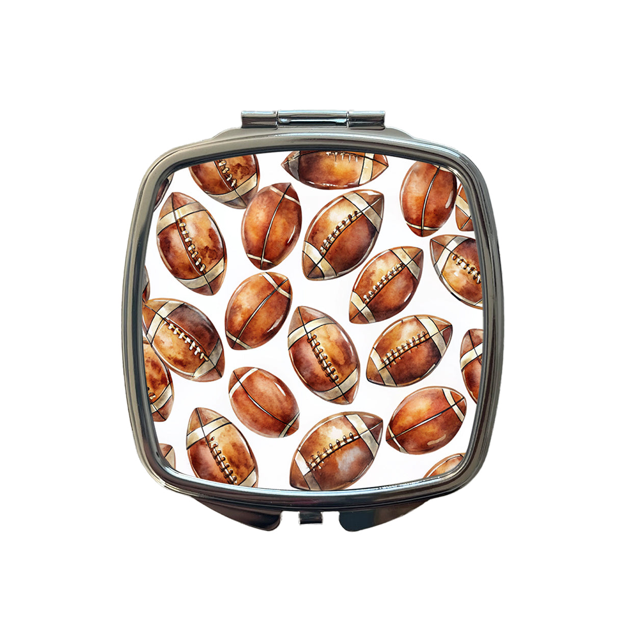 Brown Football Balls Watercolor Small Travel Purse Handbag Pocket Makeup Compact Mirror