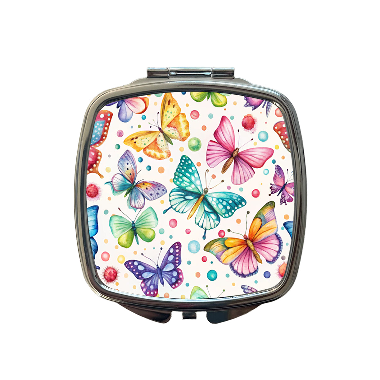 Butterflies Polka Dots Watercolor Small Travel Purse Handbag Pocket Makeup Compact Mirror
