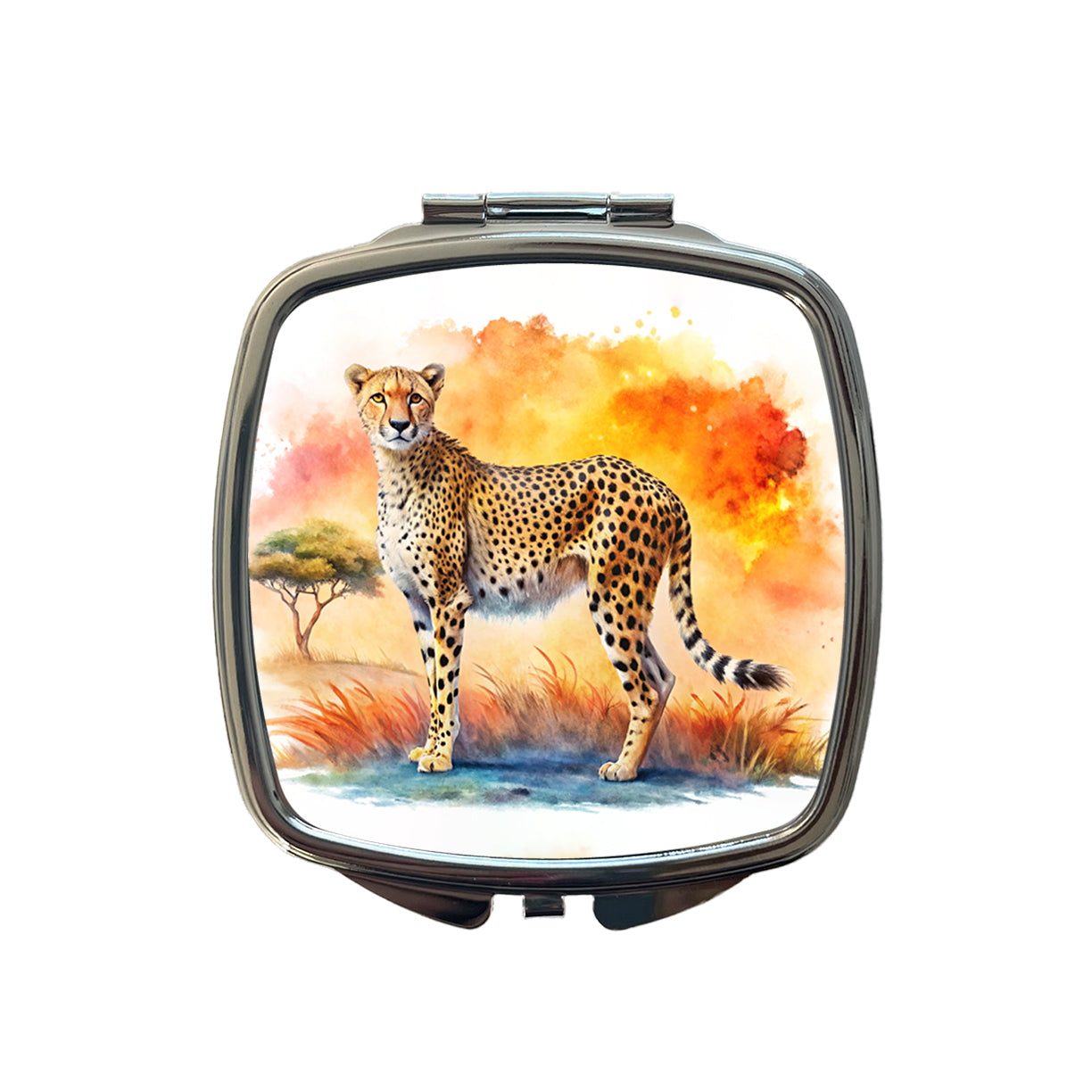 Cheetah African Plain Watercolor Design Small Travel Purse Handbag Pocket Makeup Compact Mirror
