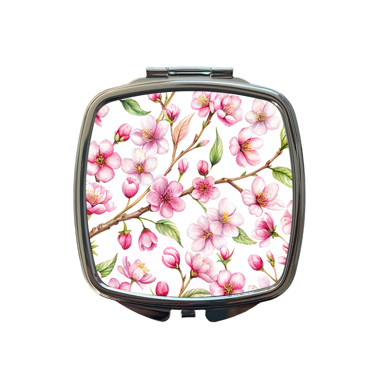 Cherry Blossom Flowers White Small Travel Purse Handbag Pocket Makeup Compact Mirror