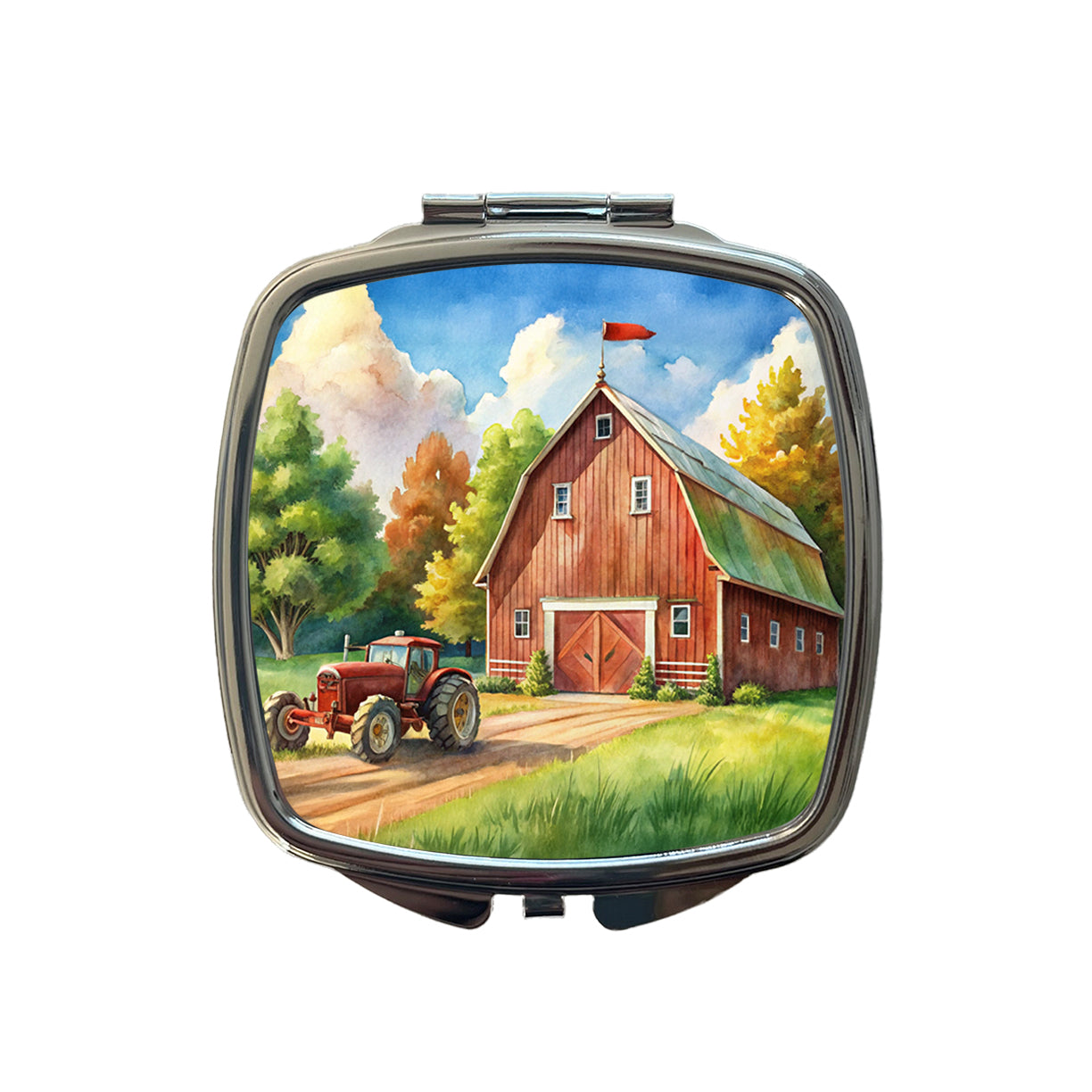 Classic Barn Tractor Watercolor Design Small Travel Purse Handbag Pocket Makeup Compact Mirror