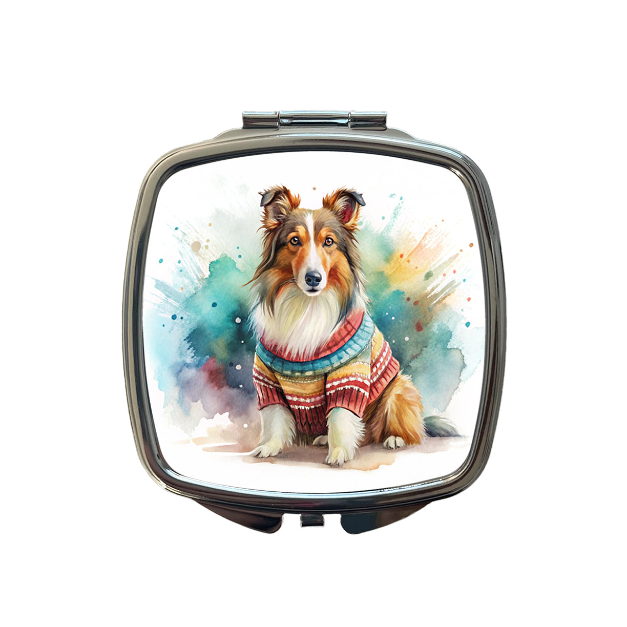 Collie Dog Wearing A Sweater Watercolor Small Travel Purse Handbag Pocket Makeup Compact Mirror