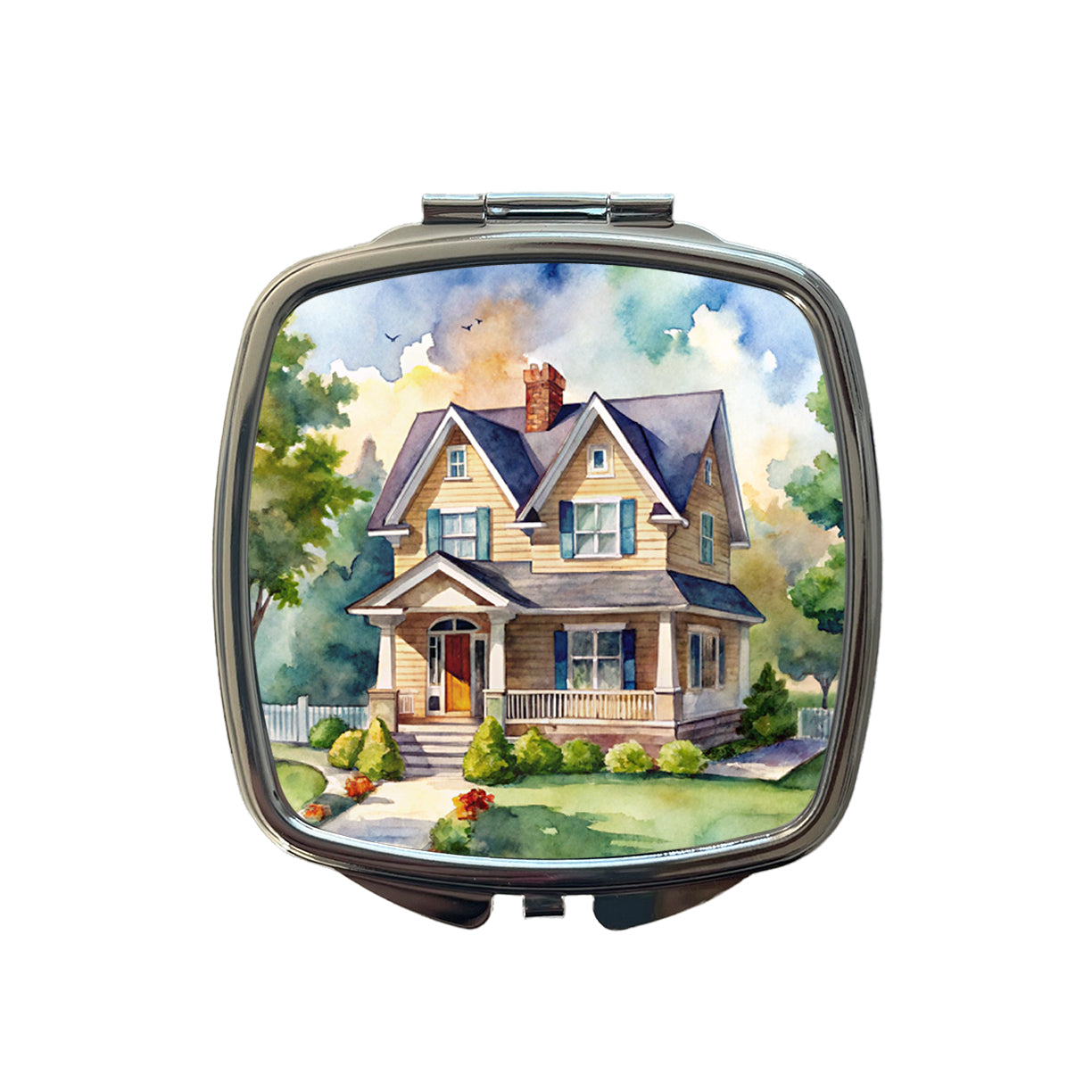 Country Farm House Painting Watercolor Small Travel Purse Handbag Pocket Makeup Compact Mirror